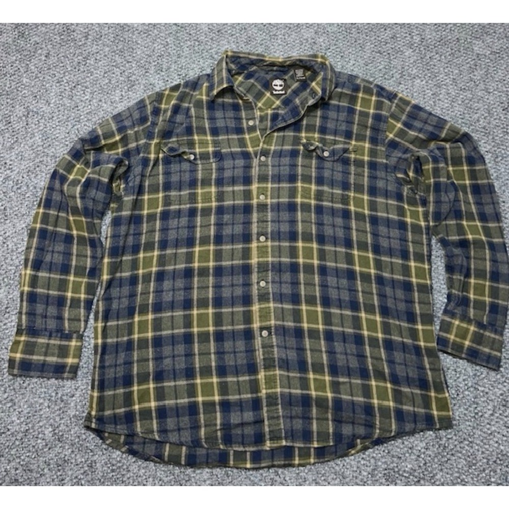 Timberland Men's XL Plaid Flannel Button-Up Shirt Cotton Long Sleeve‎
